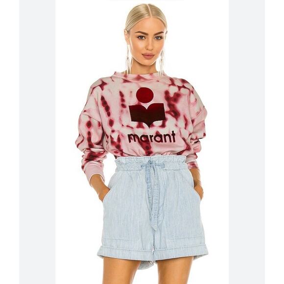 Isabel Etoile Marant Red Pink Tie Dye Velour Graphic Logo Long Sleeve Sweatshirt - Picture 1 of 13